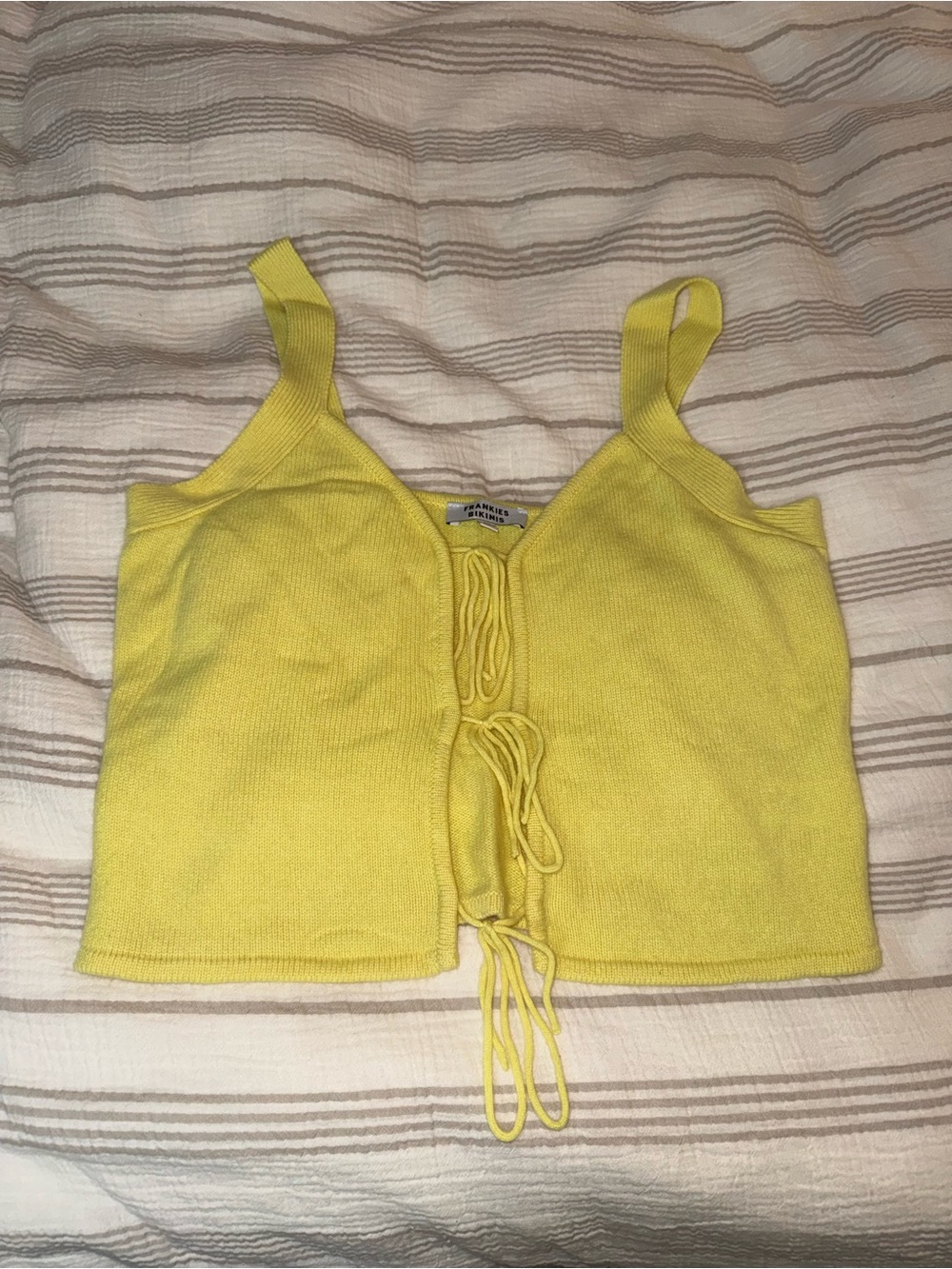 Frankie's Bikinis Yellow Cashmere Lace-Up Knit Tank